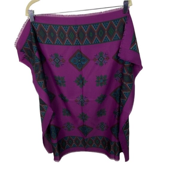 Bohemian Purple Plum Square Blanket Scarf Blue 30.5" by 30.5" Boho Print Fringe - Picture 4 of 9